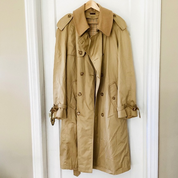 Vintage Lined Tan wool collar Trench Coat Made in Poland Size 44R pockets belted - Picture 1 of 16